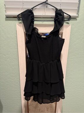 entro Black Smocked Neck Ruffle Top